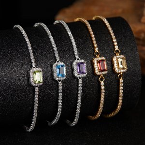 S925 Sterling Silver Bracelet Inlaid With Natural Garnet Topaz Peridot Amethyst and Other Colorful Gemstones